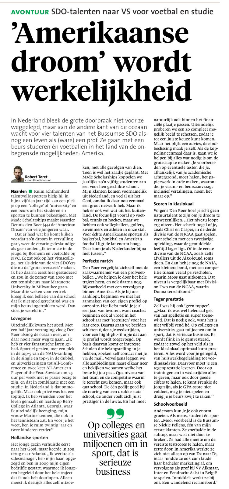 SDO-talenten naar VS voor voetbal en studie