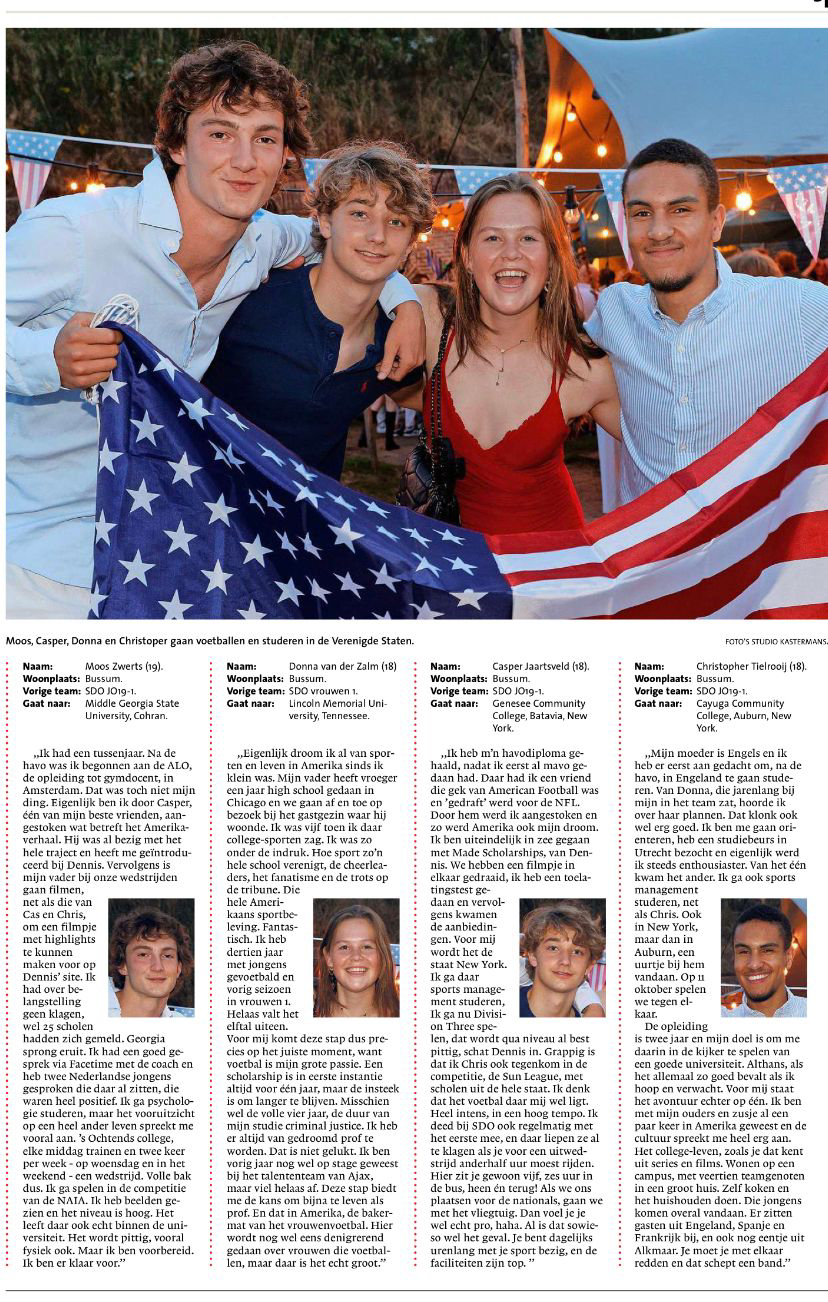 SDO-talenten naar Amerika voor voetbal en studie