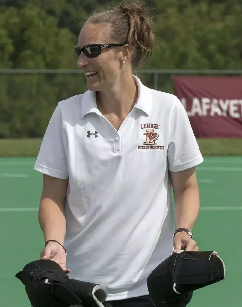 Caitlynn Dalmeyer lehigh-university-field-hockey-coach Lehigh University head coach Caitlynn Dalmeyer instructs her team during an NCAA field hockey practice.
