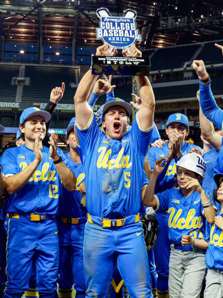 Top level college baseball in America The UCLA team celebrates a championship during the NCAA College Baseball Series