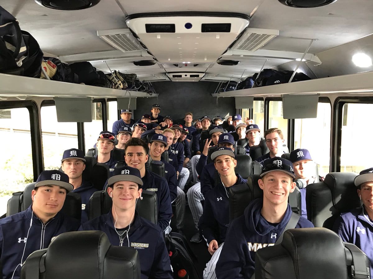travel like a student-athlete in America American college baseball team from TMU traveling together to an away game