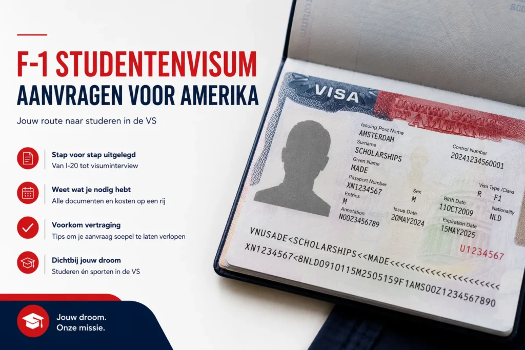 Infographic over het aanvragen van een F-1 studentenvisum voor studeren in Amerika